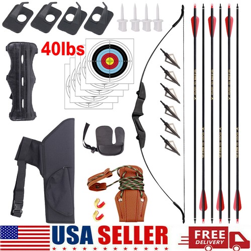 53" Youth Bow & Arrows Set Recurve Archery Beginner Longbow Outdoor Hunting Play