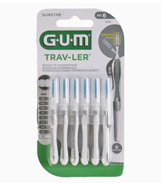 GUM Travler -INTERDENT Manual Toothbrushes 6 pieces Per Pack - 2mm