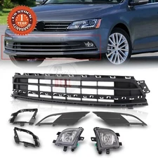 Fit Jetta 2015-2018 7PCS Front Lower Grille Set with Fog Light Lamp and Bezels