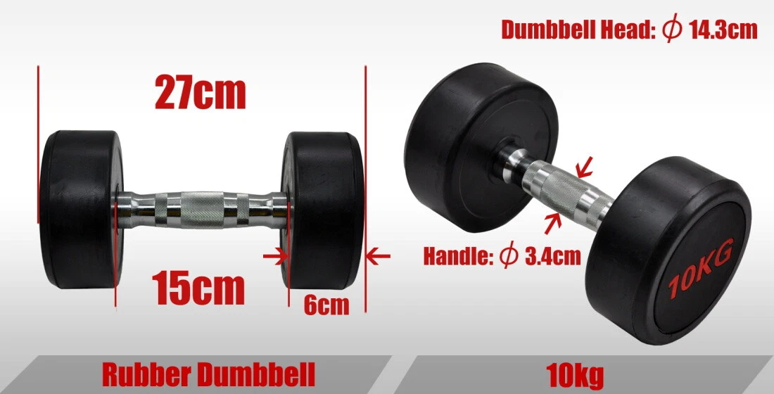 10kg x 2 Commercial Grade - Rubber Coated Dumbbell Hand Weight - Rubber Dumbbell