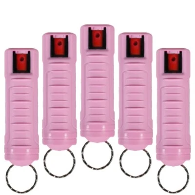 5 PACK Police Magnum pepper spray 1/2oz Pink Molded Keychain Defense Security