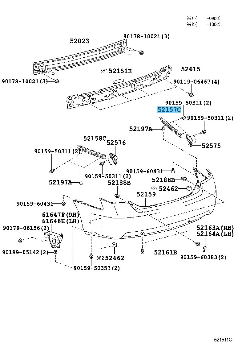 TOYOTA CAMRY GSV40 07-11 Genuine Rear Bumper Side Support NO.2 RH