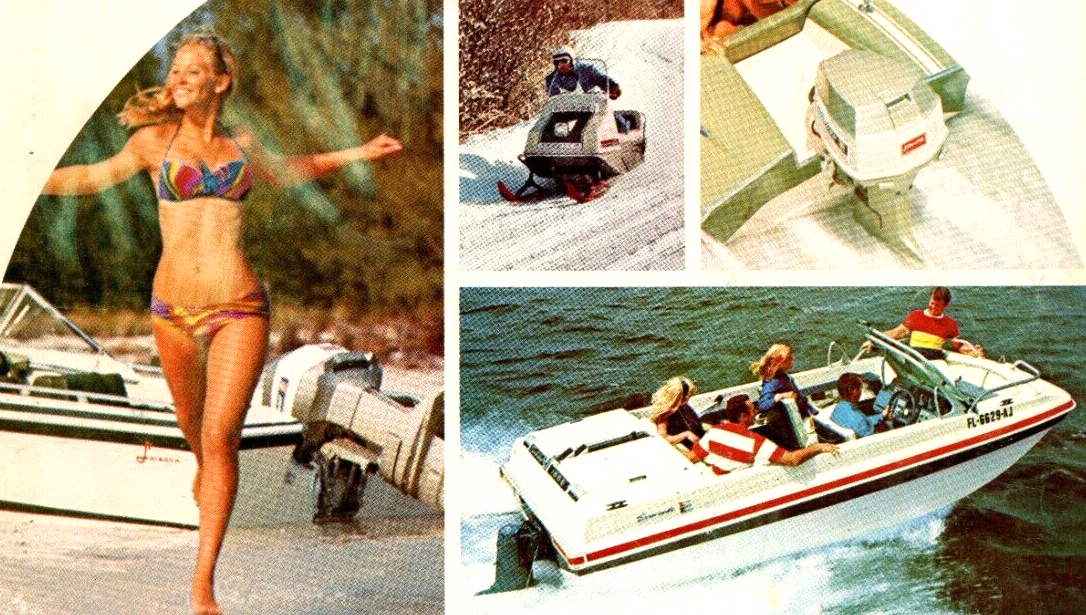 海月ページ 1969 Evinrude Outboard Motor Brochure Blonde Bikini | eBay