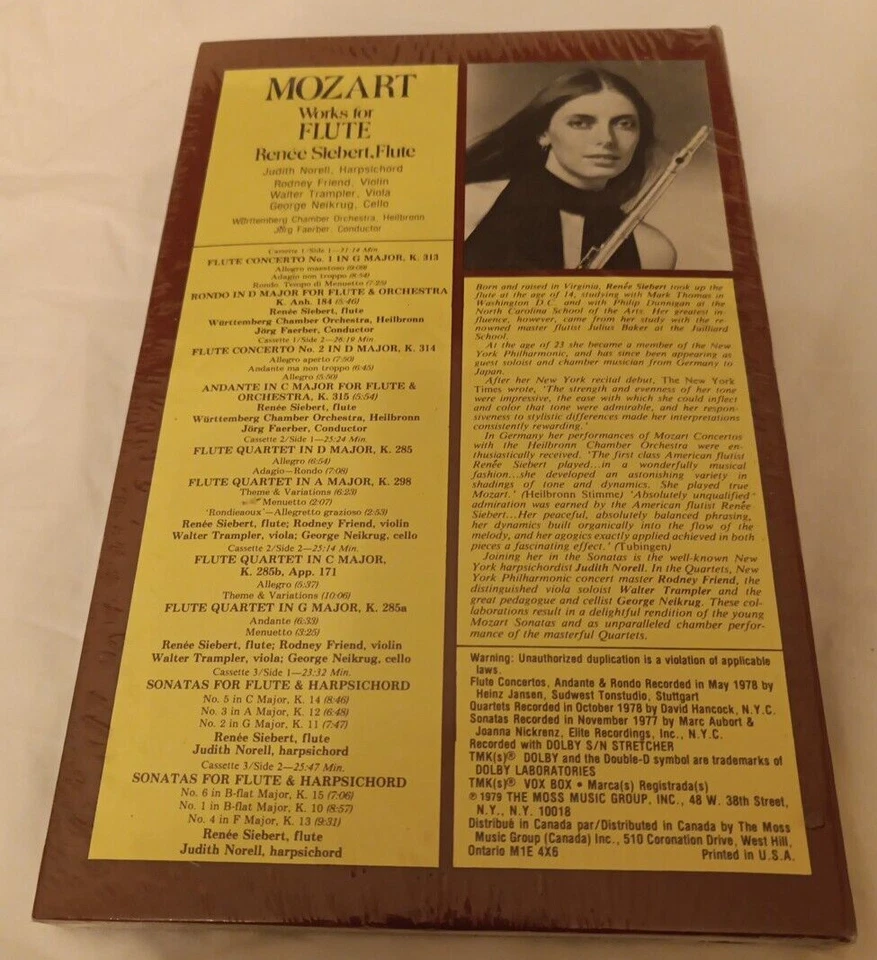 Mozart: Works for Flute 3 Cassettes Box Set SEALED                           /69 - Image 2 of 3