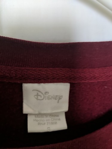 Disney Sleepy Dwarf Sweatshirt Puffy Embroidery Small Burgundy Women's - Picture 2 of 8