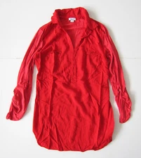 Splendid 100% Rayon Soft Red Collared Long Sleeve Tunic Blouse Shirt Medium