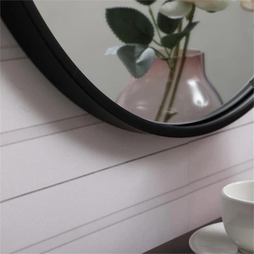 Elegant Decor Eternity 21" Round Mid Century Metal Frame Hooked Mirror in Black - Picture 7 of 7