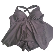 Bathing Suit Shein Womens Black Halter Swim Top With Shorts Set Size 3XL