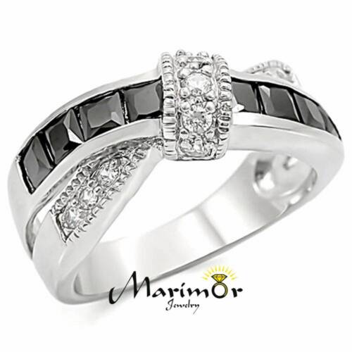 1.75 Ct Jet Black & Clear Zirconia Stainless Steel Fashion Ring Womens Sz 5-10 - Afbeelding 1 van 7