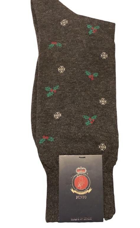 men's christmas dress socks Men's Navy Blue Novelty Crew Socks with Hi! Santa and Christmas Tree Design
