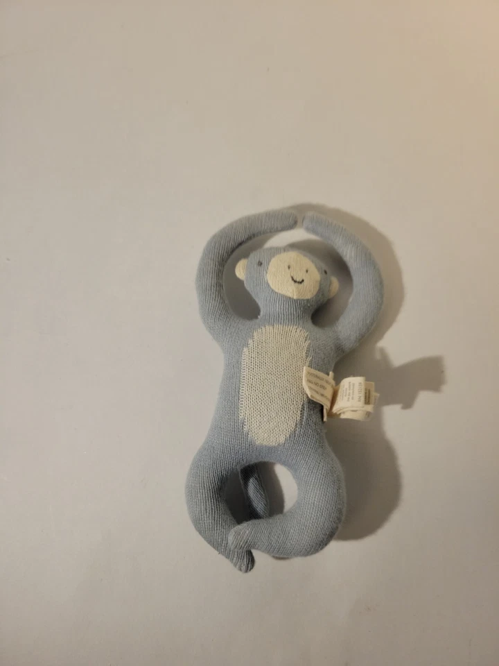 Powder Blue Plush Monkey Baby Rattle Toy - Image 2 of 4