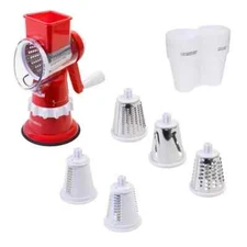 Kitchen HQ Speed Grater & Slicer w/Suction Base & Drum Holder-Color Red-NEW