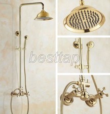 Gold Color Brass Bathroom Rain Shower Faucet Set Double Handles Mixer Tap sgf323