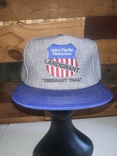 Vintage 80s Union Pacific Land Grant Gray/blue color Snapback Hat Cap K Products