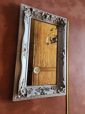 Vintage VICTORIAN era Distressed Silver Paint Mirror Shabby Chic