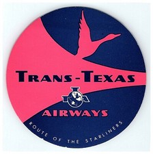 c1940's-50's Trans-Texas Airways Luggage Label Vtg Pink Blue Route Starliners