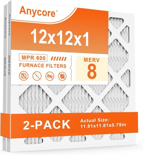 12x12x1 Furnace Air Filter MERV 8 MPR 600 FPR 5 HVAC Pleated Filters for Home Of