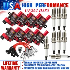 8Pc HIGH OUTPUT Ignition Coil and Spark Plug and Wire Set for Chevy GMC Cadillac