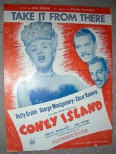 1942 TAKE IT FROM THERE Sheet Music BETTY GRABLE by Robin, Rainger CONEY ISLAND