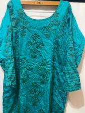 Pre-Owned Teal Indian Kurta Dress Tunic Floral Print Boho Ethnic Wear