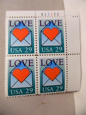SCOTT STAMP # 2618 LOVE LETTER 29 CENT PLATE BLOCK - MNH