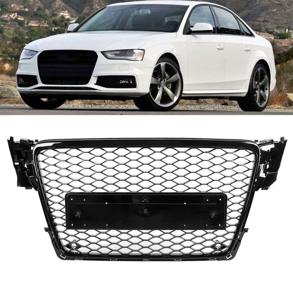 Honeycomb Sport Mesh Rs4 Style Hex Grille Grill Black For 09-12 Audi A4/S4 B8 8T - Image 2 of 4