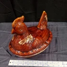 Vintage Hull USA Nesting Hen Oven Proof Brown Drip Glaze Casserole Dish Bowl
