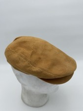 Vintage Leather Suede Cabbie Newsboy Hat Cap Fine Make Satin Lined Sz Small