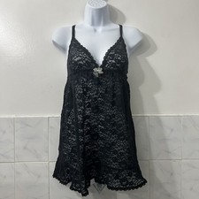 Vintage Victoria  s Secret Sheer Lace Babydoll Lingerie Mini Dress L Whimsygoth