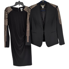 Cache Suit Black Ruched Studded Stretch Dress-10 Blazer-12 Cocktail Evening