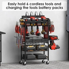 Garage Rolling Storage Cart Power Tool Organizer Cart w/ Charging Station Mobile