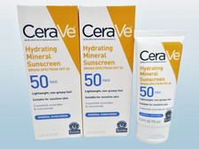 CERAVE HYDRATING MINERAL SUNSCREEN SPF 50 FACE 2.5 OZ BOXED EXP: 2028 LOT OF 2