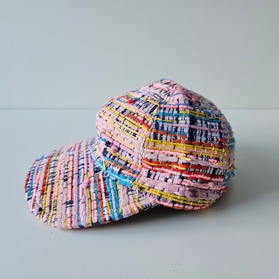 Chanel Pink Tweed Multicolored Baseball Cap Hat