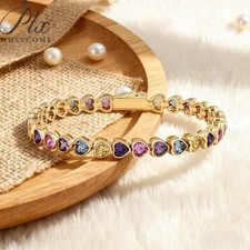 Heart Colorful Tennis Bracelets S925 Sterling Silver 5A Cubic Zirconia for Gift