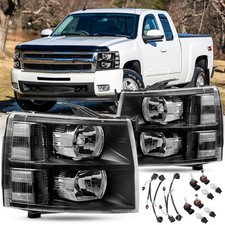 Headlights Assembly Set With Bulbs  Harness For 2007-2013 Chevy Silverado 15...