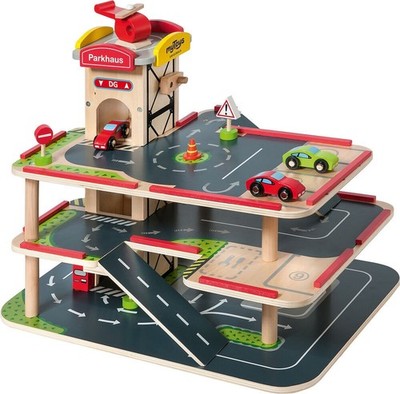 Parkgarage aus Holz inkl. Autos, 10-teilig mit 4 Autos, aus Holz myToys ORIGINAL