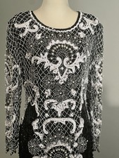 Vintage 80s 90s Y2K Sequin Beaded Evening Formal Party Prom Art Deco Maxi Dress