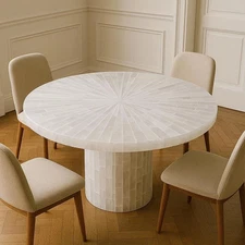 15” Selenite Round Side Table Luxury Crystal Accent Handmade Table