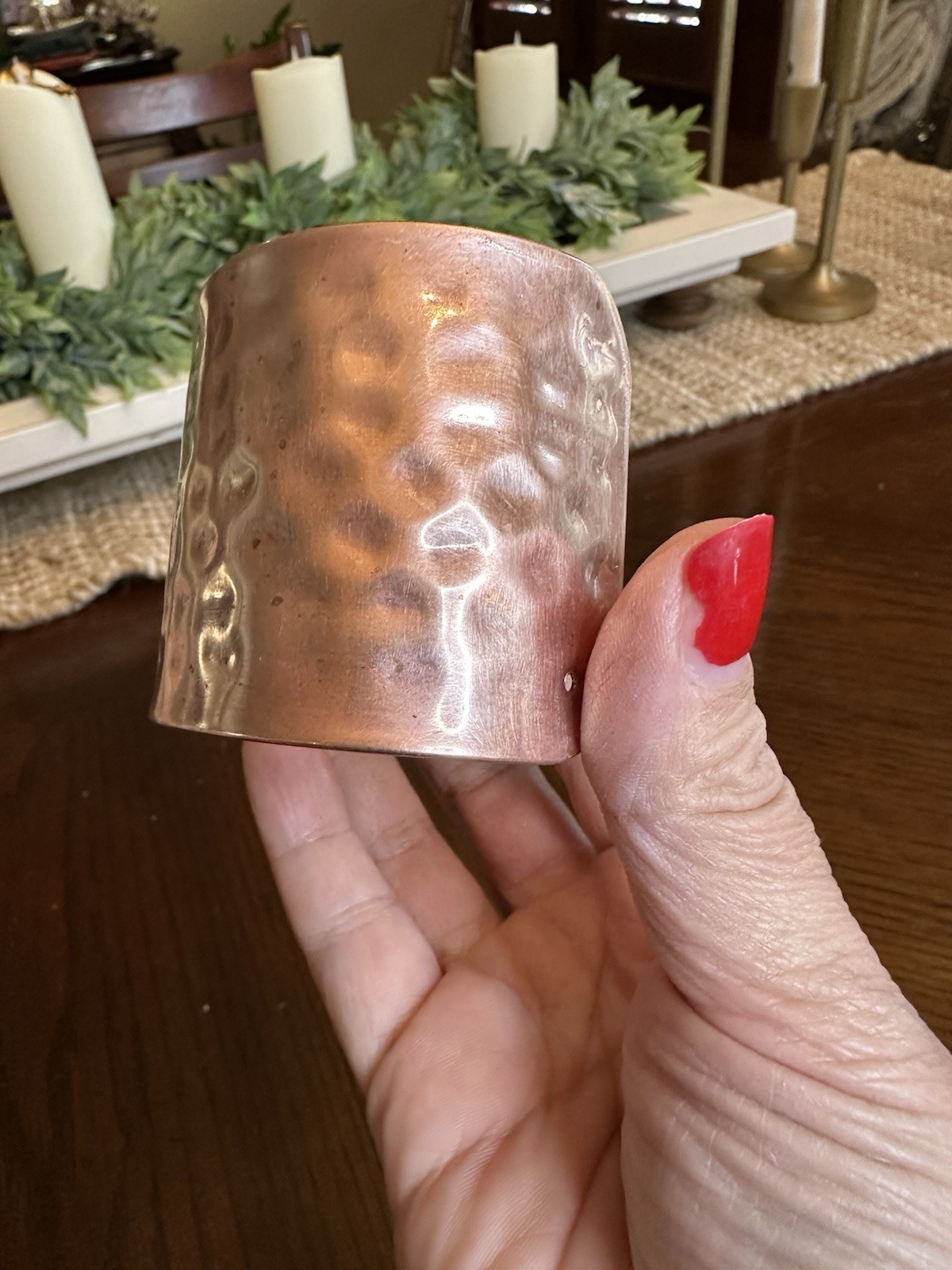 Stunning Solid Copper Hammered Cuff Bracelet Wide - image 5