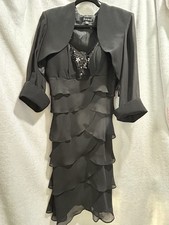 S L Fashions Women S z 12 Black Sleeveless Tiered Dress w/Size 14 Cropped Jacket