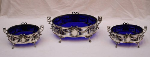 MAGNIFICENT THREE PIECE SET OF 19C FRENCH STERLING CENTER PIECE "MUST SEE "