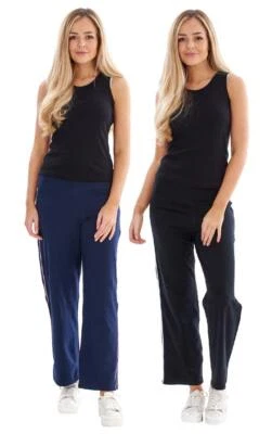 Ladies Cotton Rich Active Gym Pants Lounge Wear Sports Gym Pants Joggers - Image 1 of 4