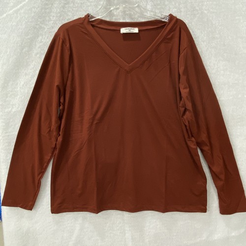 Zenana V-Neck Basic T-Shirt Women's 3X Long Sleeve Stretch Tee Top Burnt Orange - Picture 4 of 9