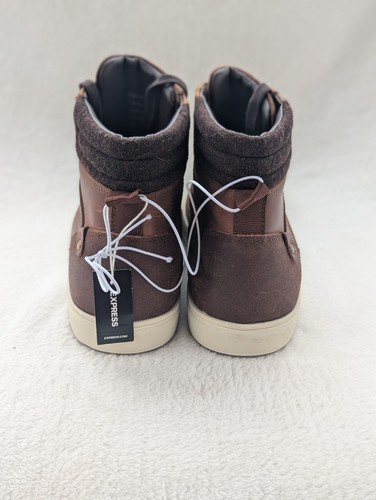 Size 8 Men's Express Brown Leather Lace Up High Top Round Toe Boots - Picture 5 of 8