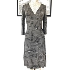 Express 3/4 Sleeve Black And Tan Abstract Print Wrap Dress ~ Women's Small