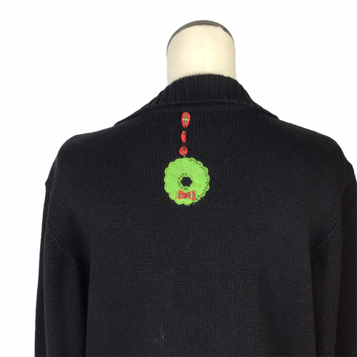 Christmas Holiday Sweater Womens L Black Zip Ribbon Beads Investments - Picture 6 of 8