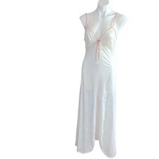 Vintage Val Mode Ivory Pink Chiffon Semi Sheer Nightgown Sheer Robe in Pink Trim
