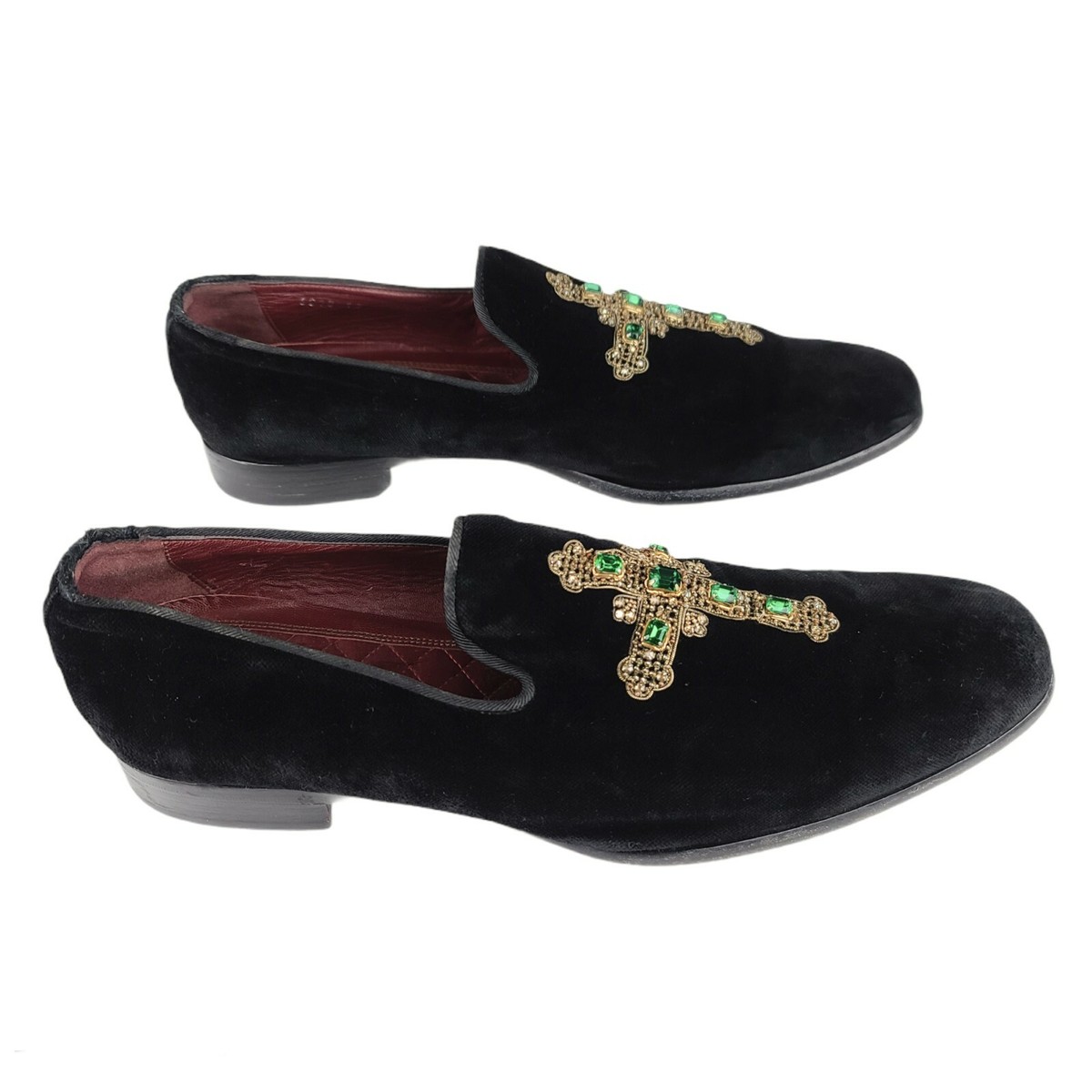 Dolce & Gabbana Velvet Gold Rhinestone Loafers Dolce & Gabbana Black Velvet Crystal Crown Men Loafers Shoes main image 4