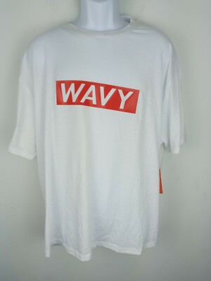 BROOKLYN STANDARD White Red Wavy Embroidered Print Graphic Tee Shirt Men 3X 