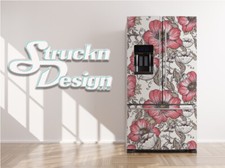Floral Sketch Design Flower Pink Fridge Freezer Wrap Side Door Vinyl Decal